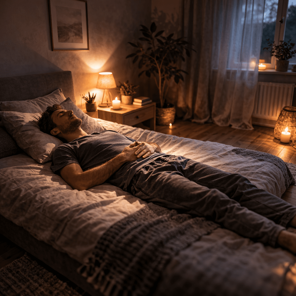 body scan meditáció fekve csendes félhomályos szobában