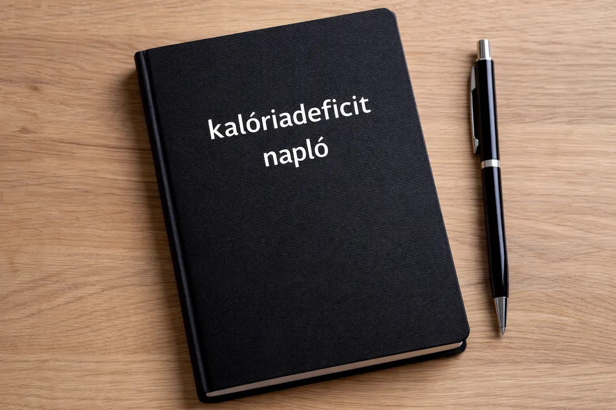 kalóriadeficit napló jegyzetfüzet asztalon tollal