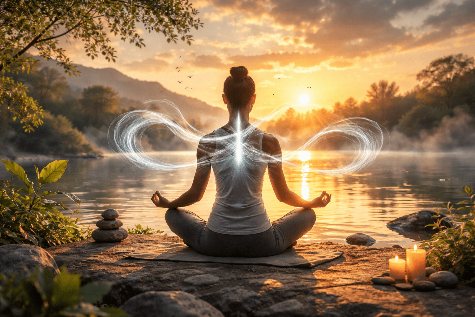 légzés technikák meditáció közben nyugodt természetes környezetben