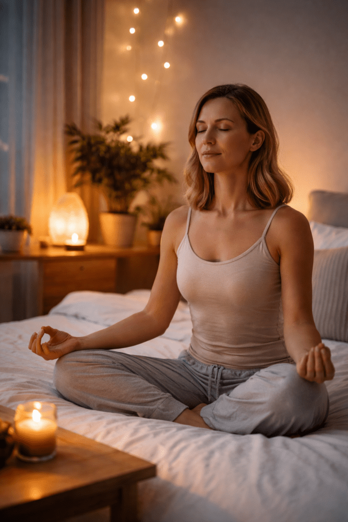 esti meditáció csendes hálószobában stresszcsökkentő mindfulness gyakorlat