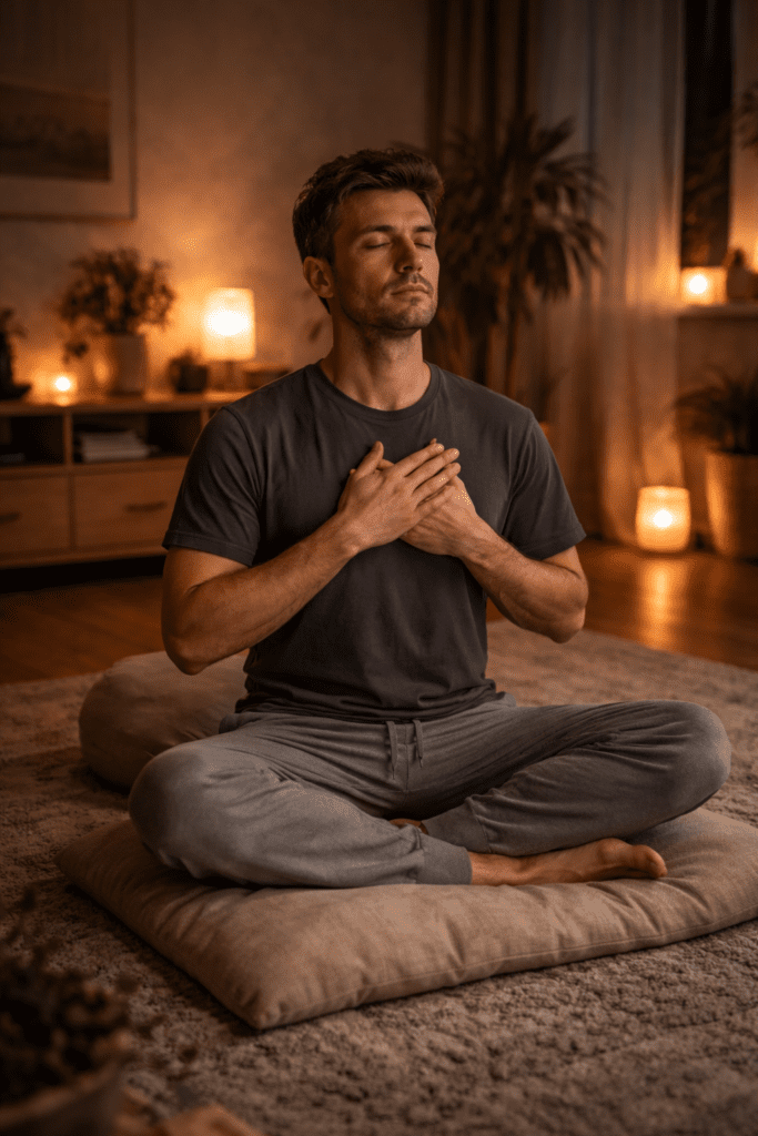 metta meditáció szerető kedvesség meditáció közben ülő férfi
