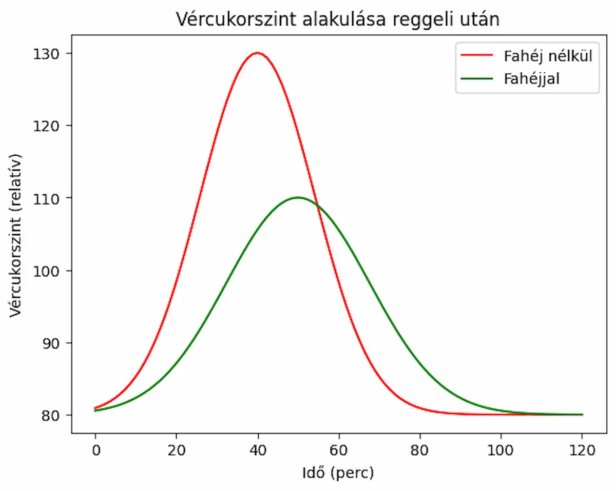 vércukorszint görbe fahéjjal és fahéj nélkül reggeli után