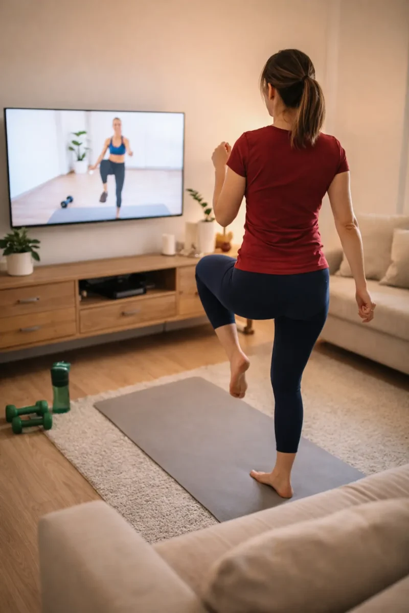 otthoni edzés tévézés közben nappaliban